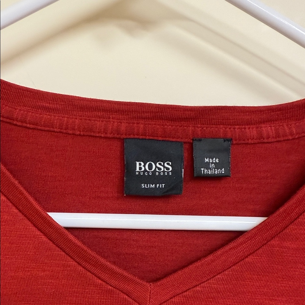 Hugo Boss Deep Red V-Neck Shirt - Picture 2 of 12